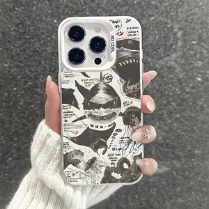 Vintage Shark Pattern Shockproof Phone Case for iPhone 7 8 X Xsmax 11 12 13 14 15 16 Pro Max Plus Protecitved Cover High Quality Y2K Trendy Ocean Life