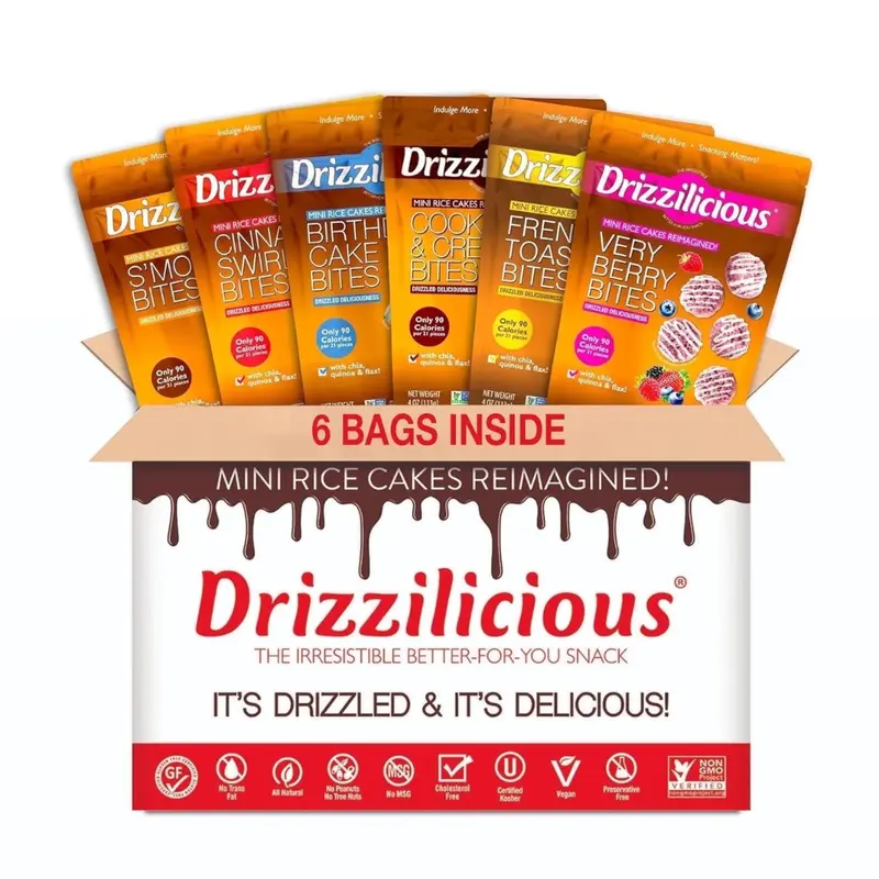 6 Pack -  Drizzilicious Mini Rice Cakes Variety Pack 4oz