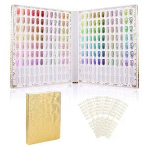 216 Colors Nail Display Chart, Nail Gel Polish Organizer Color Card with 240 False Nail Tips, Salon Nail Supplies Sample Chart Tool Set Nail Swatch Stick Cardboard Painting Practice Book