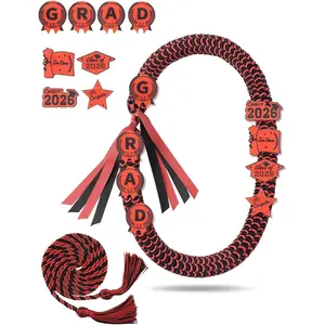 2026 Graduation Lei and Honor Cord Handmade Threaded Braided Ribbon Necklace Graduation Money Lei with 8 Innovative Patches for High School College Ceremony