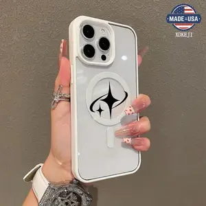 Minimalist Star Pattern Premium Magnetic Phone Cases for iPhone 16 15 14 Pro Max 13 12 11 Plus Smartphone Shockproof Protection Acrylic Cover Cellphone Protective magsafe magnetic case Aesthetic Resistance Casing Protector