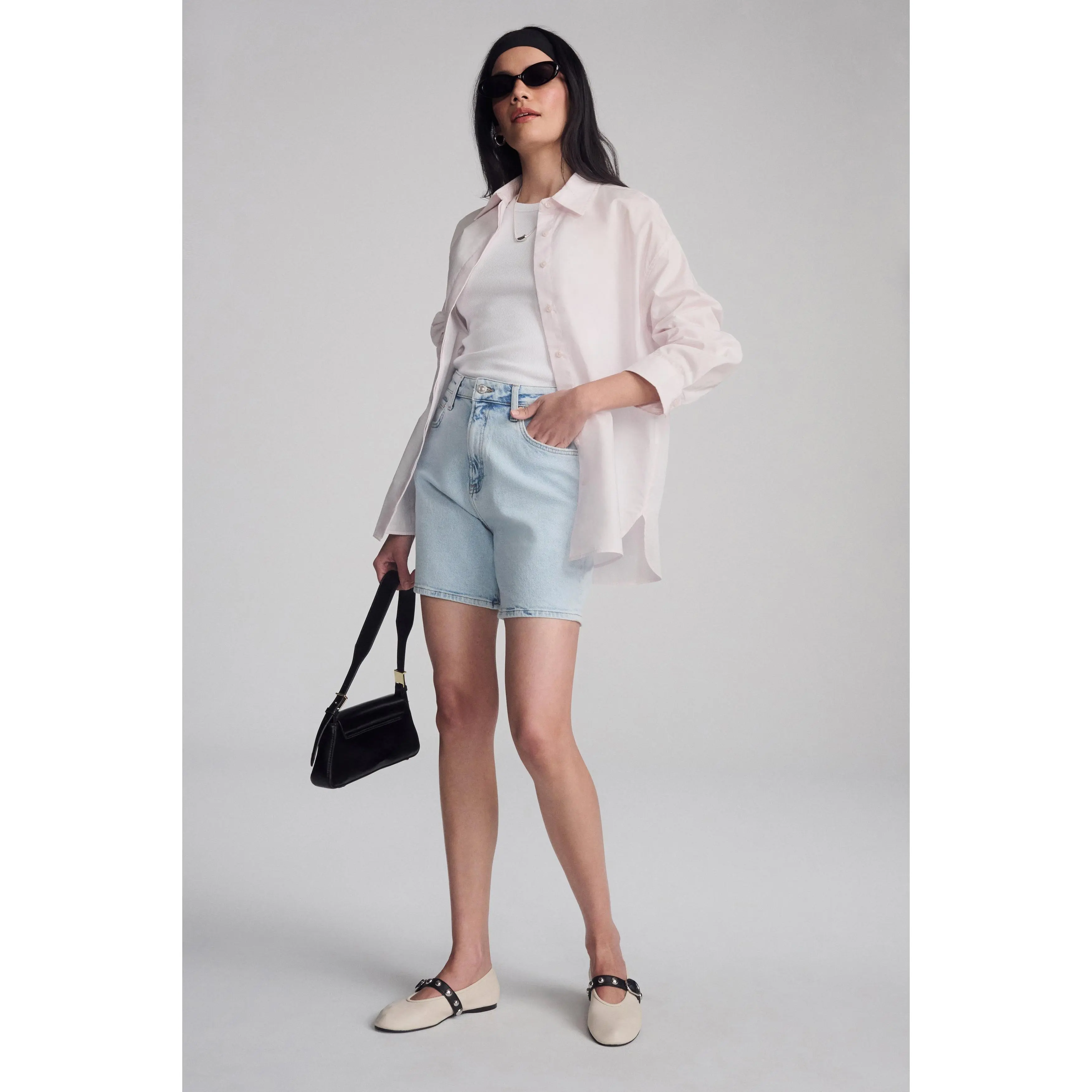 Heidi 90s Long Denim Shorts for Women, Bleached High Rise Cotton Blend, Loose Relaxed Fit with Frayed Hem, Loose Shorts, 90S Edit, Clothes, Casual Jorts, Loose-Fitting