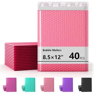 8.5 x 11 Inch Bubble Mailer 40 Pack, Waterproof Padded Envelopes with Strong Self-Seal Adhesive, Cushioning Shipping Bags with Bright Color for Small Business - Pink
