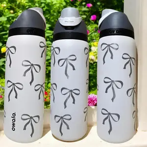 Coquette Engraved Owala 32 oz Bottle - Silver Bows Design - Elegant & Personalized Water Bottle - Tumbler, Mug