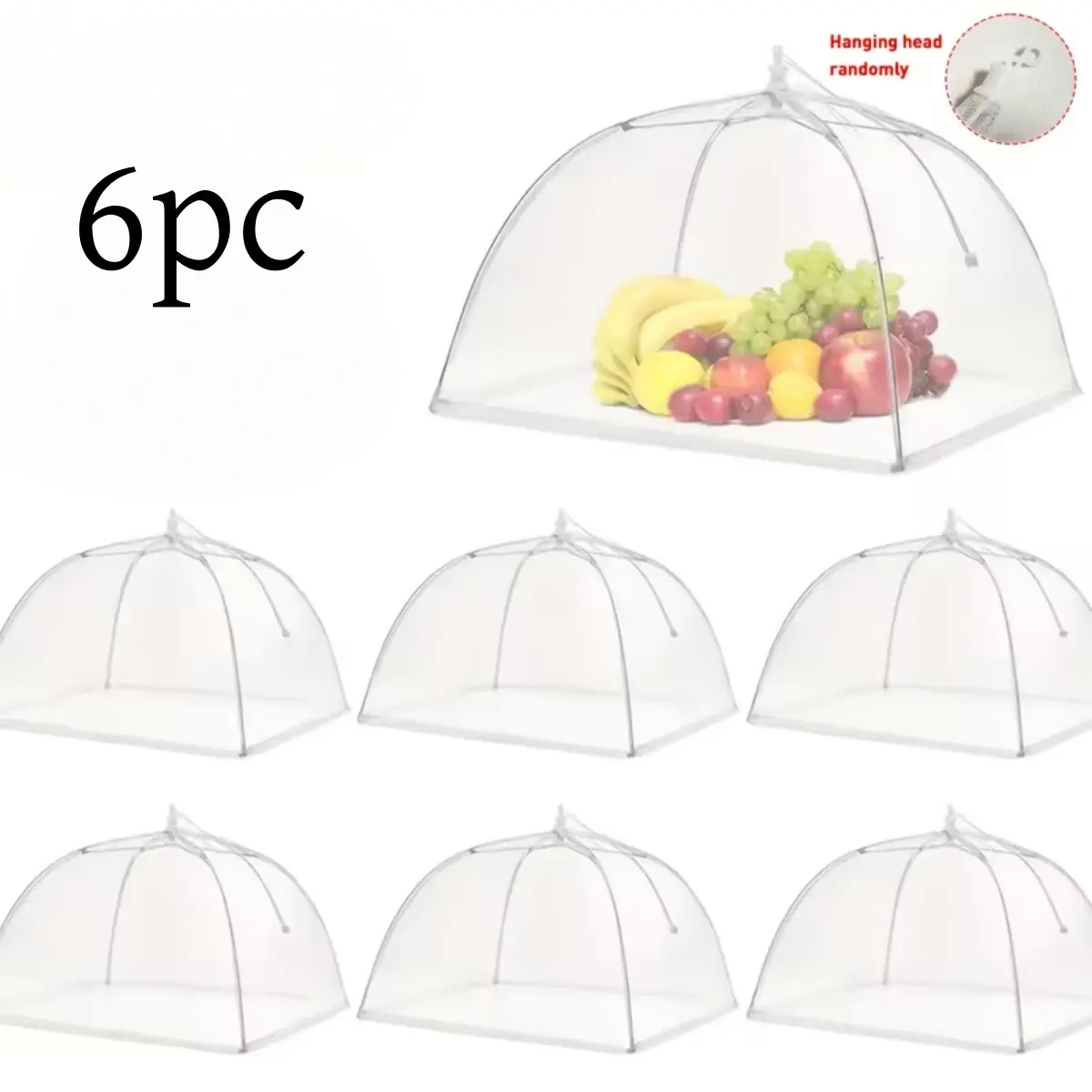 6pc Thickened Large Outdoor Mesh Food Covers 17x17x8 Inches - Reusable Foldable Breathable Fabric for Picnics, BBQs, Parties - Keep Food Fresh & Protected