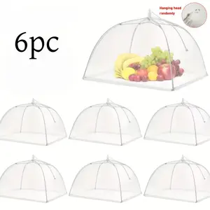 6pc Thickened Large Outdoor Mesh Food Covers 17x17x8 Inches - Reusable Foldable Breathable Fabric for Picnics, BBQs, Parties - Keep Food Fresh & Protected