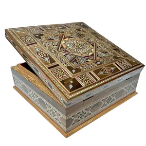 Handmade Large Squared Keepsake Box With a Lock Decorated with Middle Eastern Textures