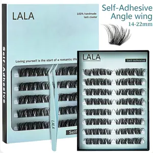 【Angel Wing】LALA DIY Eyelashes 14-22mm Self Adhesive Lash Clusters Pre glued Eyelash Clusters No Glue Needed Lashes Wispy D-curly Cluster Eyelash extensions 10-16mm Individual Lashes