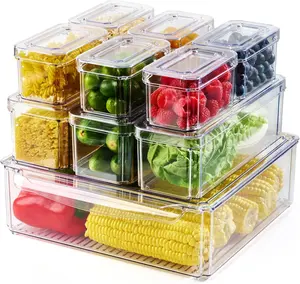 10 Pack Clear Fridge Organizer, Stackable Refrigerator Organizer Bins with Lids, Fridge Storage Containers for Kitchen, Food, Cabinets, Fruits, Vegetables, Cereals