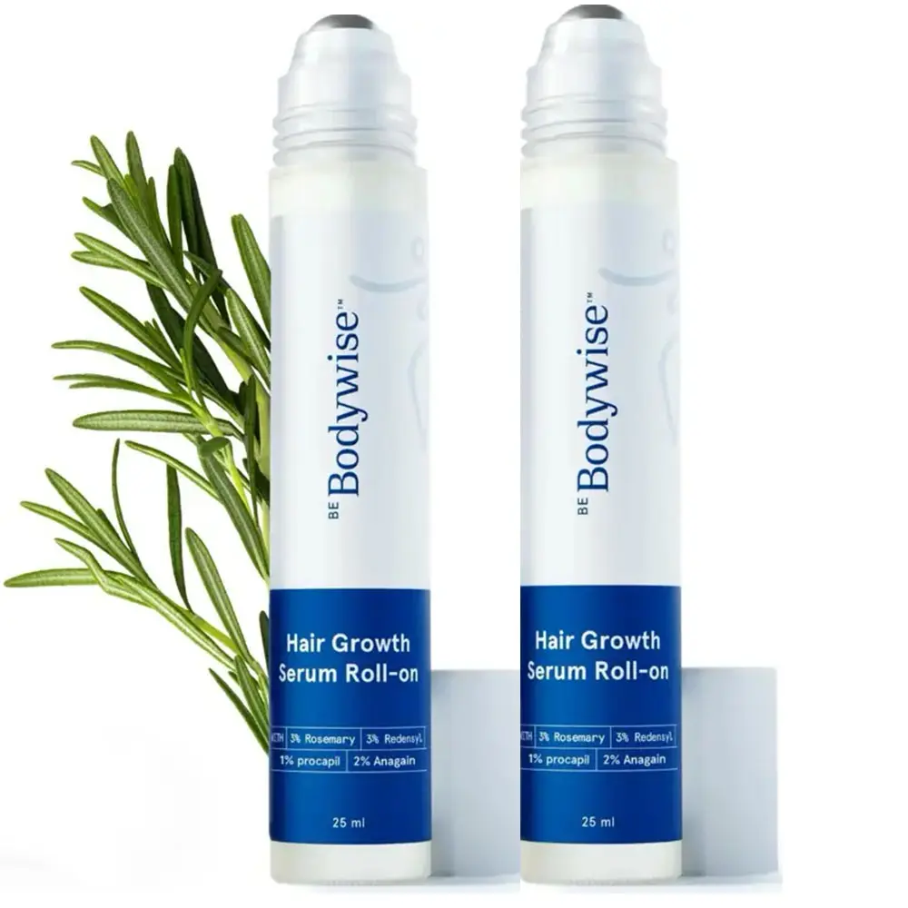 2x BeBodywise Advanced Hair Density Roll-On Serum 25 ml | 5% Saw Palmetto, 3% Rosemary, 1% Caffeine Herbasome & 3% Fenugreek | Scalp Serum for Reduced Hair Fall | Men & Women