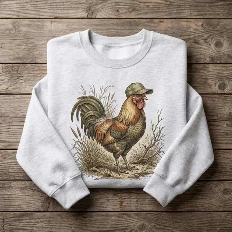 Rooster Baseball Cap Shirt Rooster Hat Unisex Sweatshirt Hoodie Vintage Retro Farmhouse Nature Sketch Style Rooster Gift