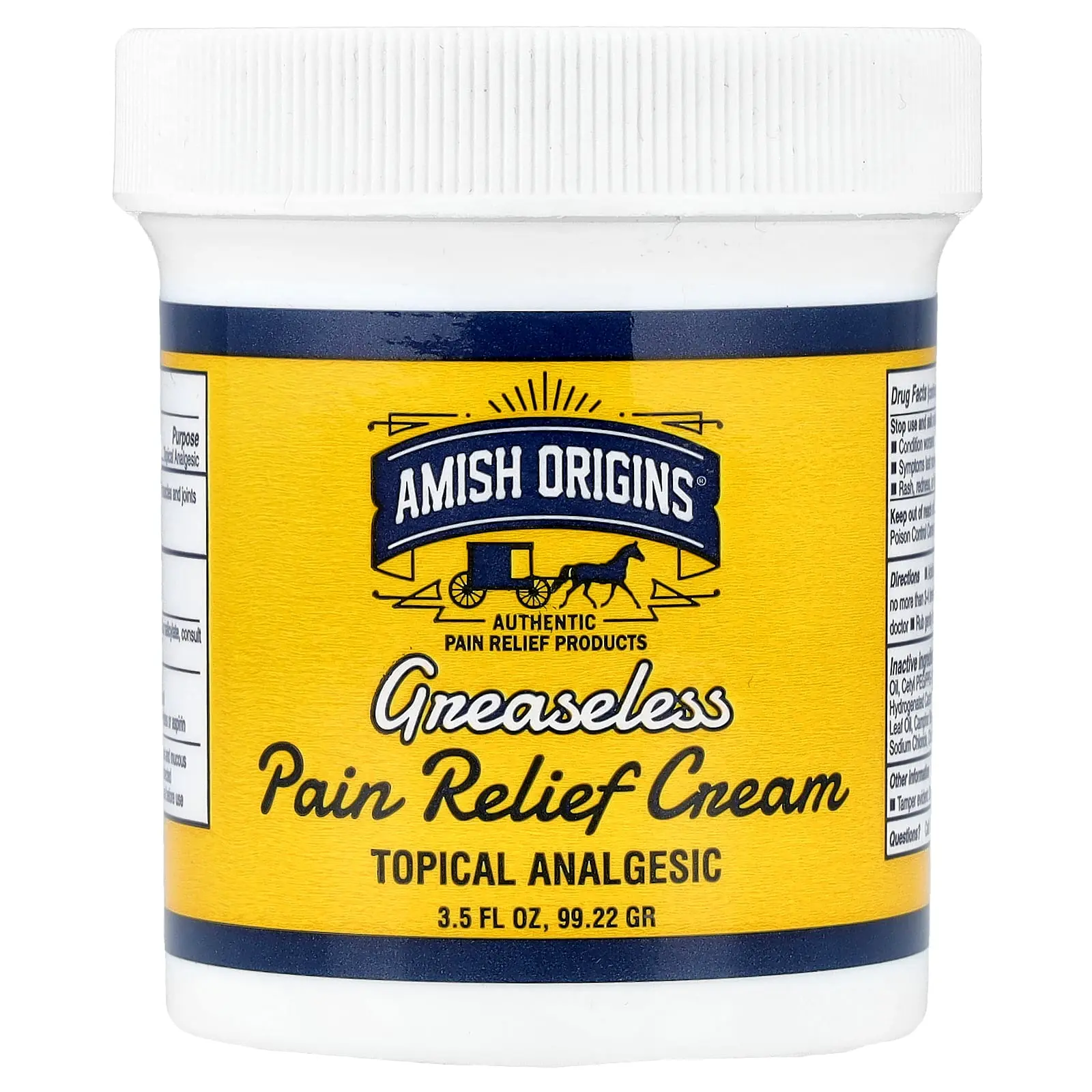 Amish Origins Deep Penetrating Greaseless Pain Relief Cream, 3.5 fl oz (99.22 g) | HSA/FSA Eligible