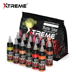 Xtreme Ink Marko Tattoo Color Portrait Set - 12 Color 1oz Bottles for Realism & Emotional Depth - Vegan Organic Professional Grade - Halloween Makeup