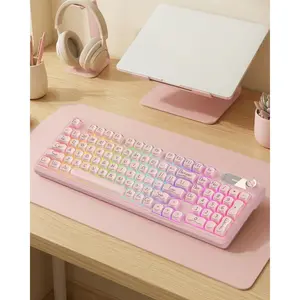 V102  Keyboards, 98 Key Gaming Keyboard with Screen & Media Knob, Custom RGB Backlit, Tri-Mode BT5.0/2.4GHz/Wired Membrane  Keyboard, Quiet Typing for Windows/-