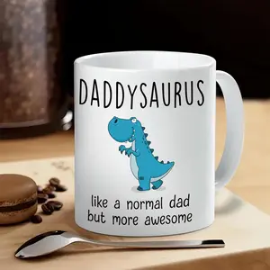 DADDYSAURUS Coffee Mug for Dad - Funny Gifts for Dad from Daughter, Son, Kid - 11oz T-rex Daddy Mug - Fathers Day, Christmas, Birthday Gift for Father, Step Daddy - Husband Gift from Wife