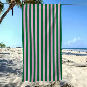 1PC Pink  Green Striped Beach Towel  Soft High Color Fastness Lightweight  Durable  Unisex Modern Design  Perfect for Beach Travel Camping  Pool Absorbent Quick Drying Towel