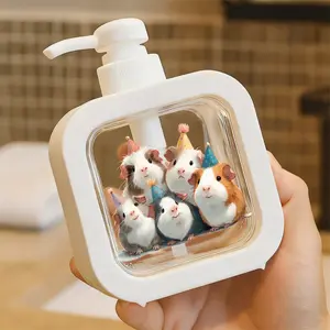 Five cute guinea pigs wearing party hats colorful soap dispenser - perfect for home, kitchen, bathroom, countertop, liquid soap container, elegant design, easy to clean, decorative soap dispenser, festive atmosphere