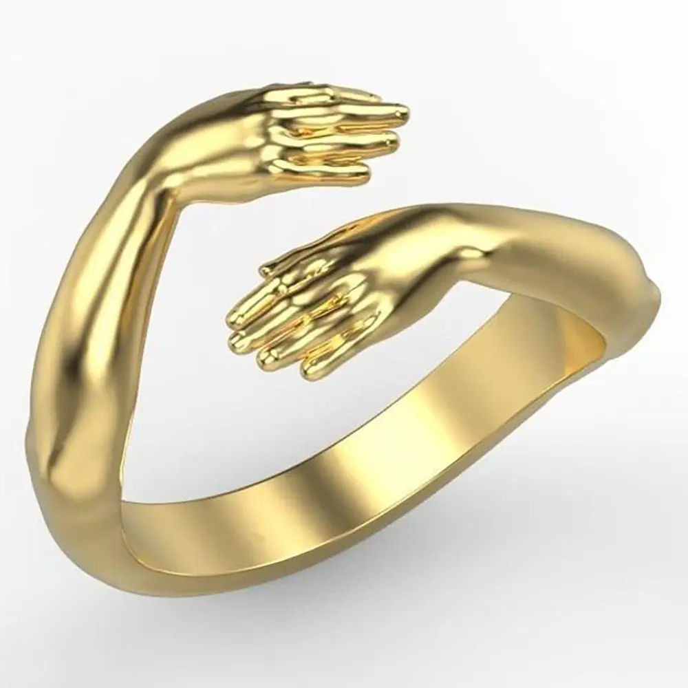 Two-handed hug ring golden/silver/rose golden ring opening adjustable couple ring women's and men's daily wear gift Handmade Jewelry
