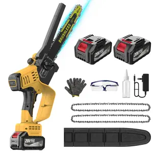20V Brushless Mini Chainsaw, 6/10 Inch Cordless Electric Chainsaw with 2 Batteries, Auto Oiling, Tool-Free Chain Adjustment, Safety Lock for Wood Cutting & Tree Trimming
