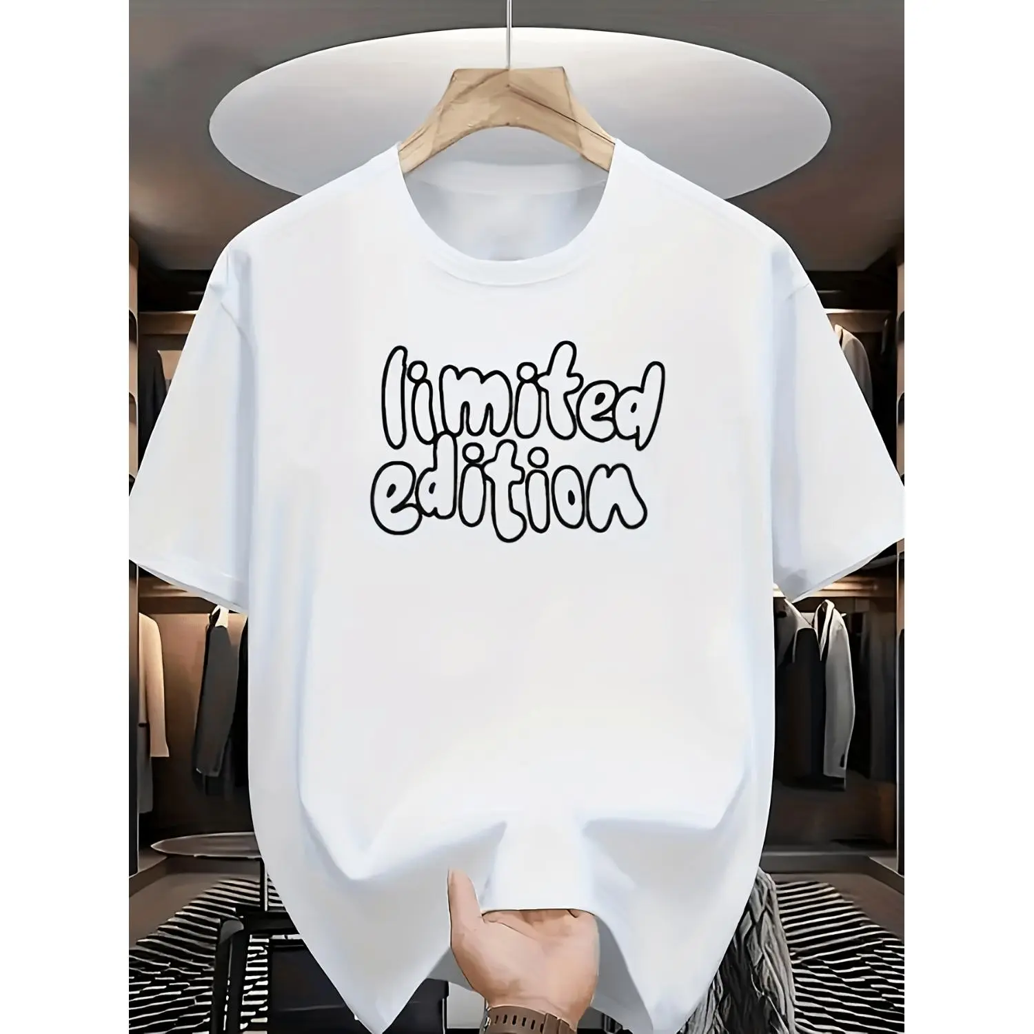 Limited Edition Cotton T-shirt with Round Neck and Short Sleeves Featuring White Text Front Message Conveying Uniqueness and Rarity