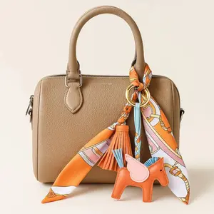[Journey Canvas]Flying Horse Keychain – Cute PU Leather Bag Charm with Silk Scarf & Tassel, Luxury Pendant for Women’s Purse, Car Keys & Handbag Accessory Gift