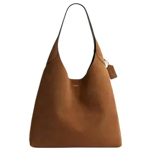 COACH Brooklyn 39 Logo Charm Magnetic Closure Suede Hobo Handbag for Women, Large, Cedar