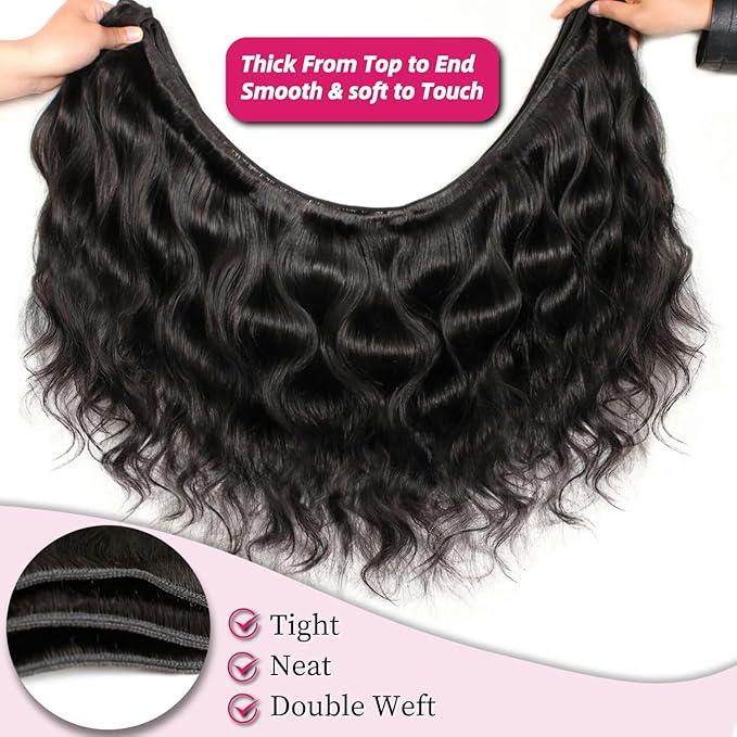 12A Human Hair Bundles 18 20 22 Inch Body Wave Bundles Human Hair 100% Unprocessed Brazilian Virgin Weave Bundles 3 Bundles Real Natural Black Wavy Human Hair Extensions 1B Bundles for Women