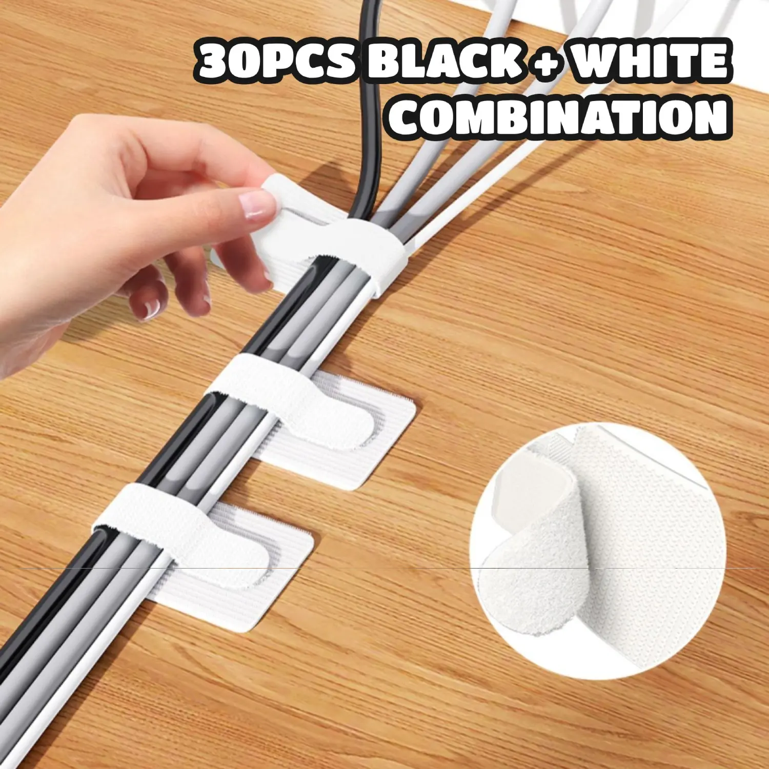 [Nylon Tape | Black/White] 30pcs Nylon Tape | Black and White | For Desktop Data Cables, Computer Cable Storage, Cord Storage, Cable Organizer, and Office Cable Management Tools Office Gadgets Office Supplies Cable Management Kit Desk Accessories