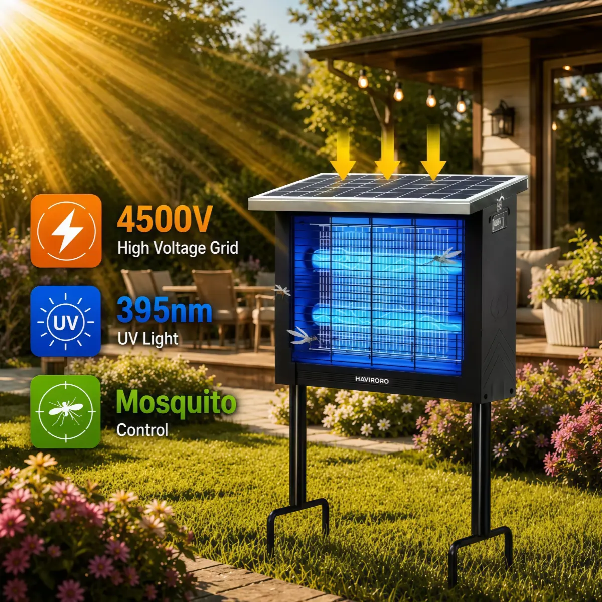 2026 New Arrival Solar Powered Electric Large Size Mosquito Zapper 4500V High Voltage Insect Trap IP67 Waterproof Rechargeable UV Pest Light Pet Safe Indoor Outdoor Backyard Patio For Garden Lawn Farm Solar Mosquito Killer, Solar Insect Trap