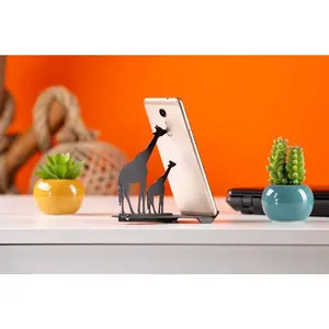 Metal Cell Phone Desk Holder, Giraffe Figure Accessory for Mobile Phone and Tablet, Cute Tabletop Smartphone Holder & Stand