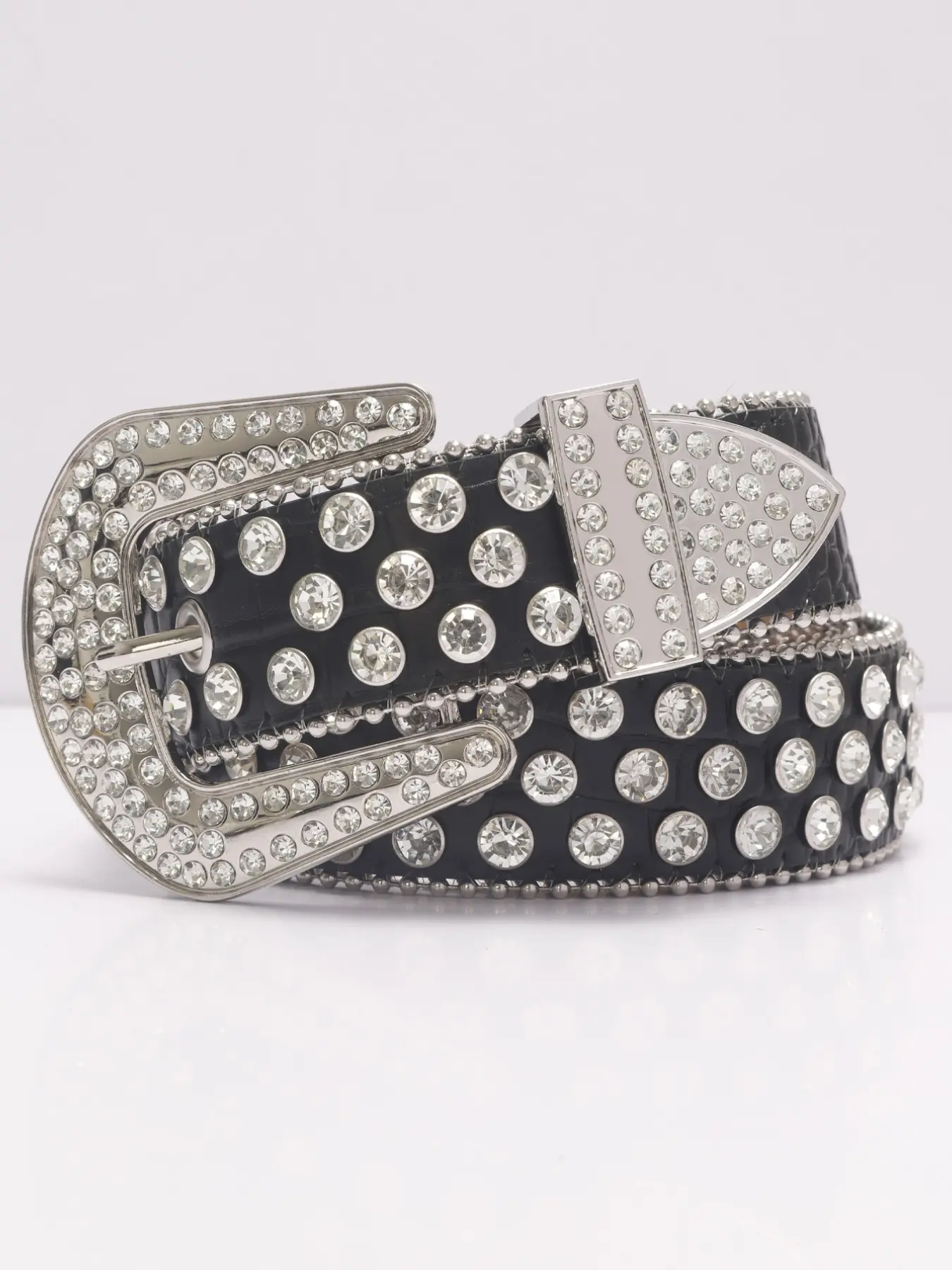 1pc Luxury Bling Western Cowboy PU Belt, Rhinestone Design, Rhinestone Decorated Belt, Stone Pattern, Unisex Waistband for Daily Use & Nightlife, PU Buckle Belt, Rhinestones Belt