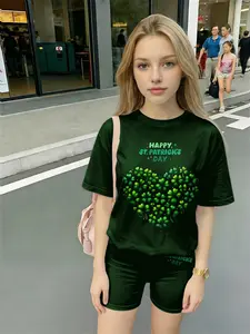 Luxury Heartwarming Style | Kids Set, Heart Clover & Festival Text Full Print, Skin-friendly 2-Piece Set