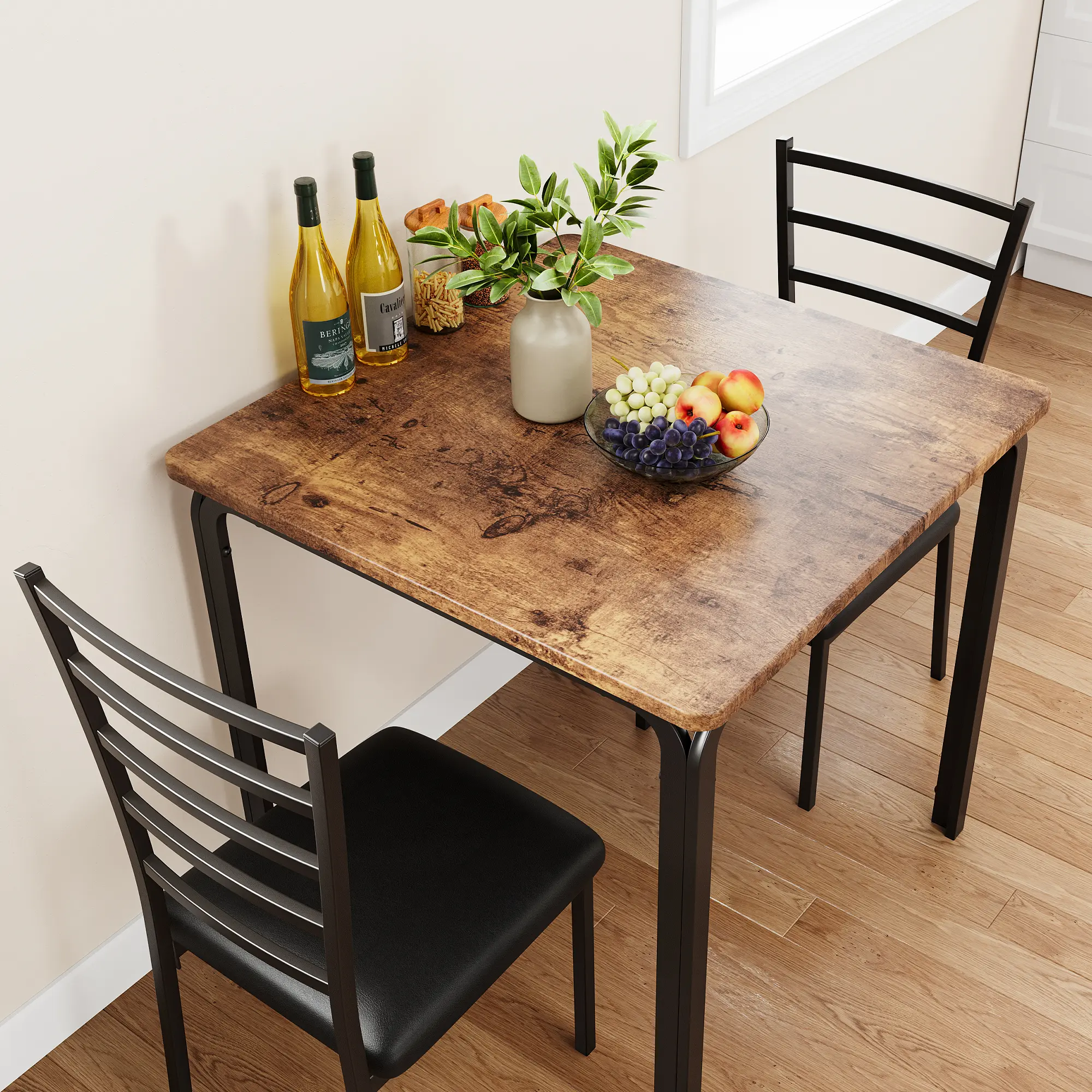 Modern 3-Piece Dining Table Set for 2, Modern Table and Chairs, Compact Dining Furniture Easy Assembly for Small Apartments Kitchens Dining Rooms Space-Saving