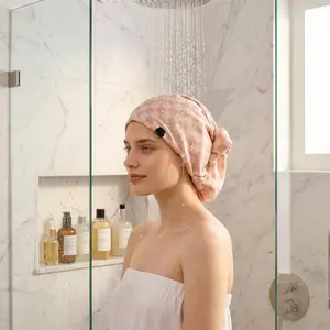 Terracotta Grid Pattern Satin Lining Bath Cap, Comfortable Elastic Design for All Head Circumferences, Long Hair Dedicated, Waterproof Bathroom Essential