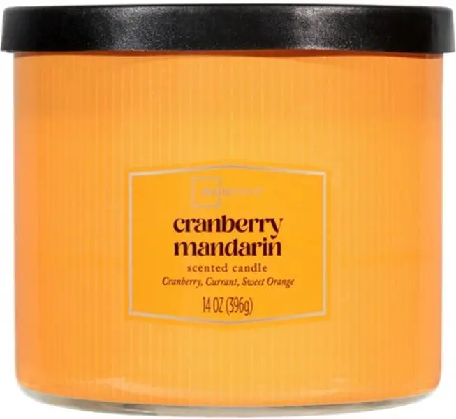Cranberry Mandarin 14 oz Textured Wrapped Candle - Three-Wick Design, Decorative Wrap, Metal Lid, Highly Fragranced Aroma for Festive Atmosphere
