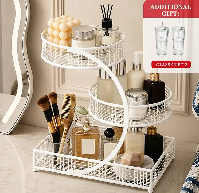 Simple cosmetics storage box, beauty product storage box, multi-layer design, sturdy and durable, perfect gift for bathroom countertop, dressing table, bedroom.