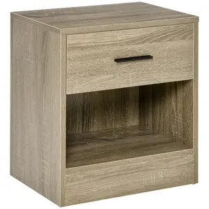 HOMCOM Modern Accent End Table with Drawer and Storage Shelf, Sofa Side Table for Living Room, Black Wood Grain