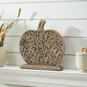 Harvest Vine Carved Wooden Pumpkin