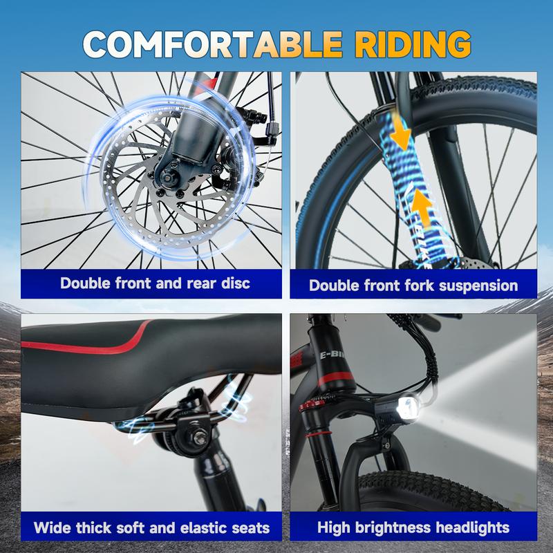 26 Inch Electric Bike, Peak 1500W Motor E-Bike, 28MPH Top Speed, 50-mile range Commuter-style Electric Bicycle, 576Wh battery, 7-speed shifting Front suspension Electric Mountain Bike