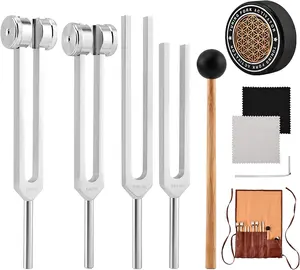 128Hz, 136.1Hz, 256Hz, 384Hz Tuning Fork Set with Reflective Hammer, Weighted and Unweighted Aluminum Forks, Meditation Storage Bag, Modern Home