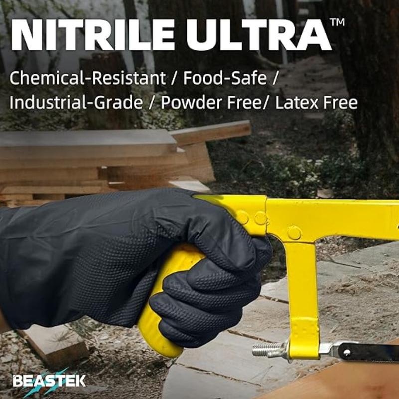 Nitrile Disposable Gloves, 8Mil Latex & Powder Free Chemical Resistant Heavy Duty Food Safe Diamond Glove Black 50Pcs