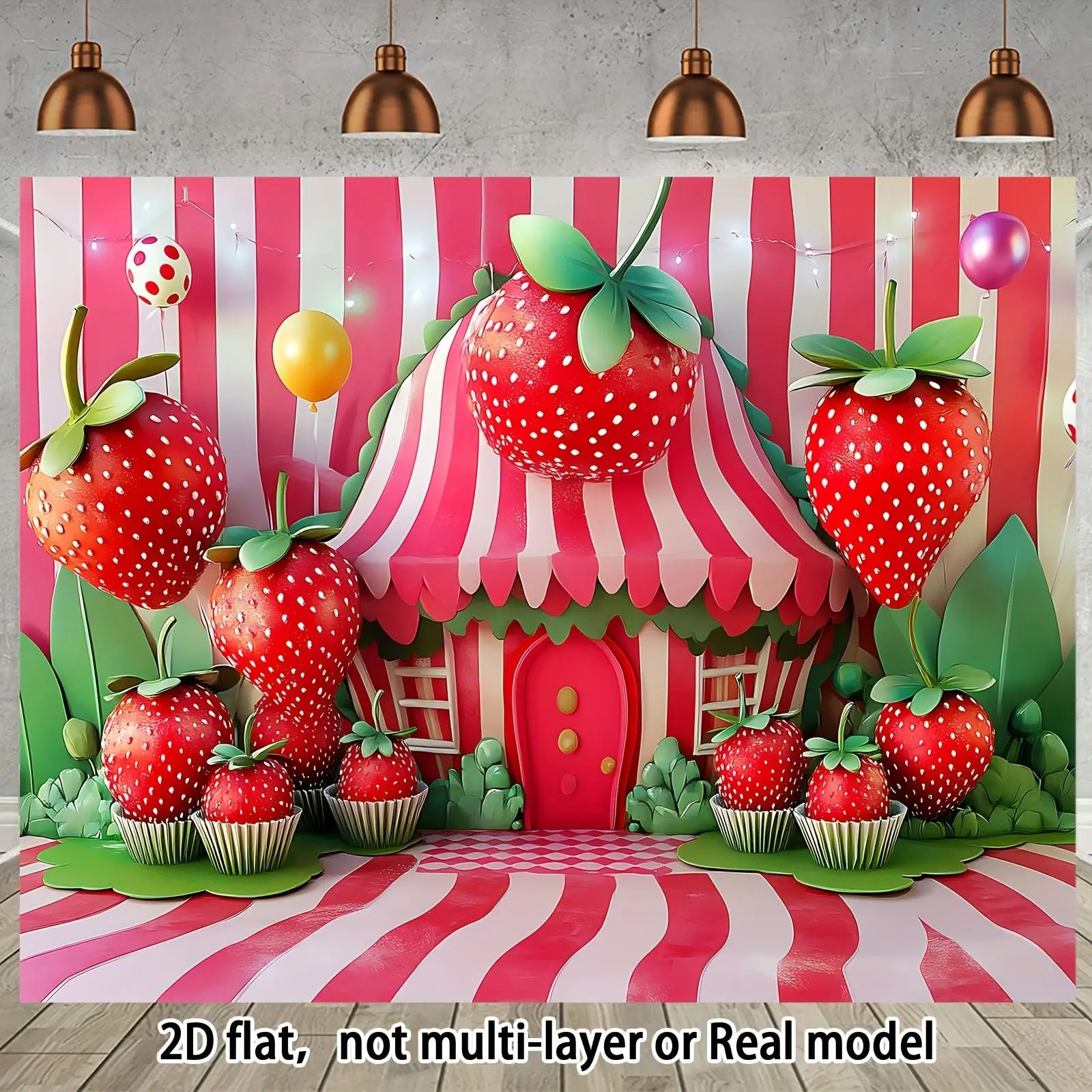 1pc Stain-Resistant White Textile Modern 2D Flat Strawberry Wonderland Print Backdrop - Indoor Adult Birthday Party Photo Background, Decorative Banner, Photo Booth Prop, Stainresist