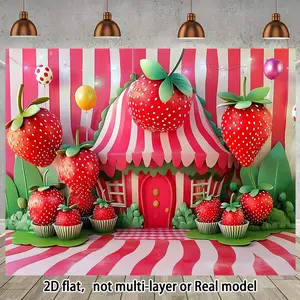 2D flat banner, 1pc Backdrop Strawberry Wonderland Ambiance Birthday Party Photo Background, Decorative Banner, Photo Booth Props, and Multipurpose Party Supplies White