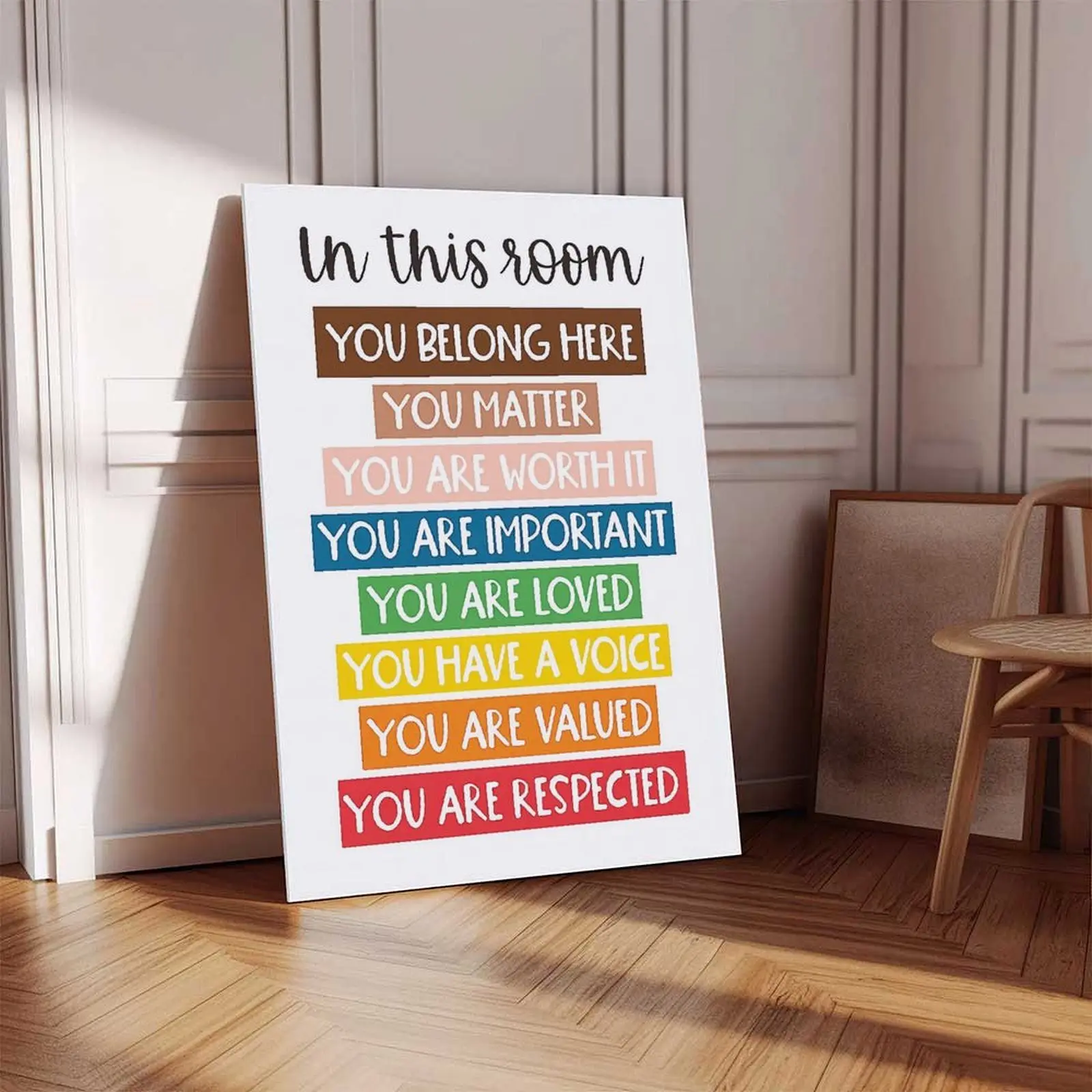 Unframed "In This Room You Matter" Rainbow Canvas Graphic Print, Cool Wall Art Wall Picture, Motivational Inclusive Classroom Back to School Decor for Teachers, Graphic Print Design
