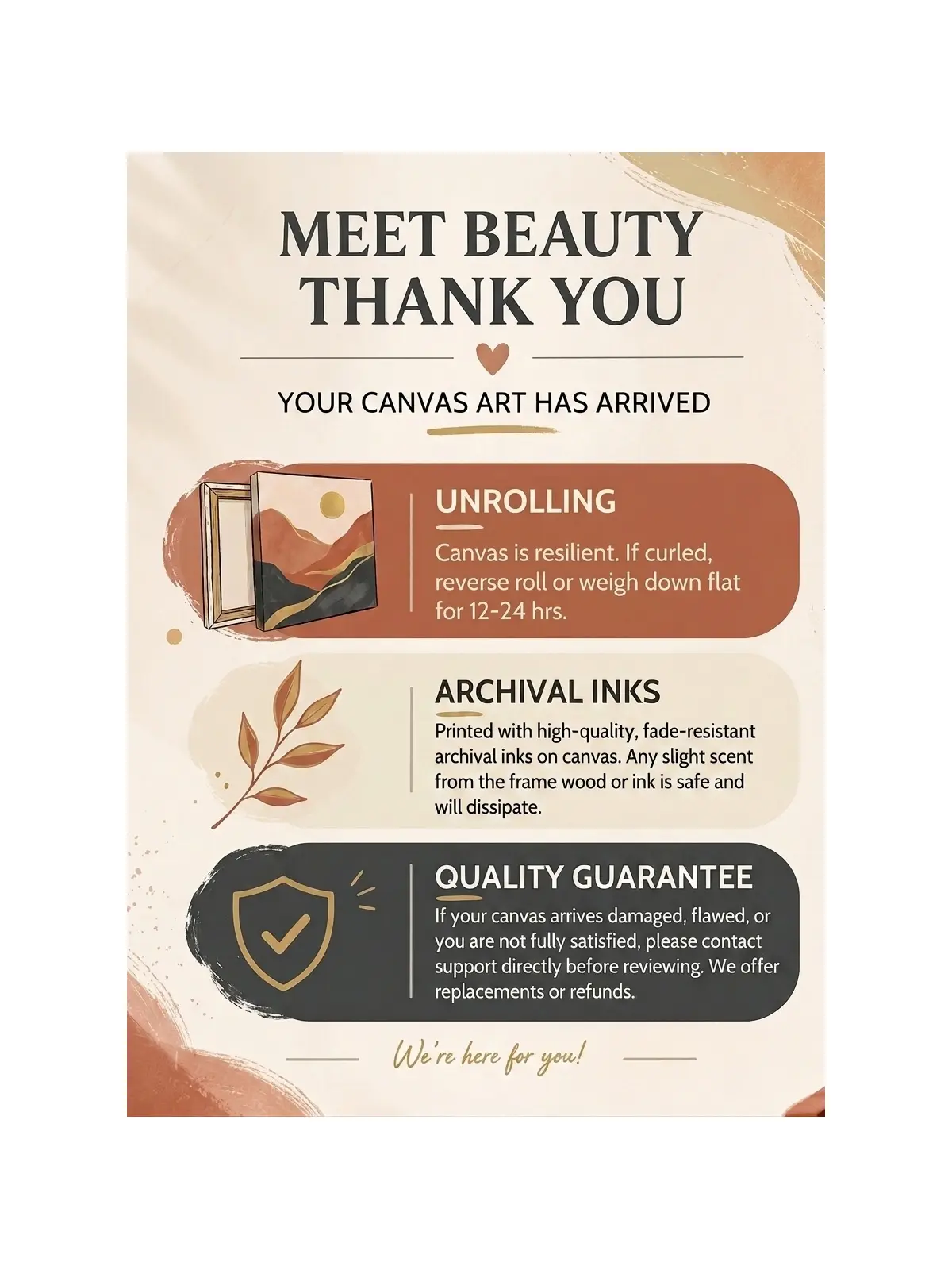 Framed Canvas & Wall Posters After-Sales Support Card (For Home Decor Prints,unsell)