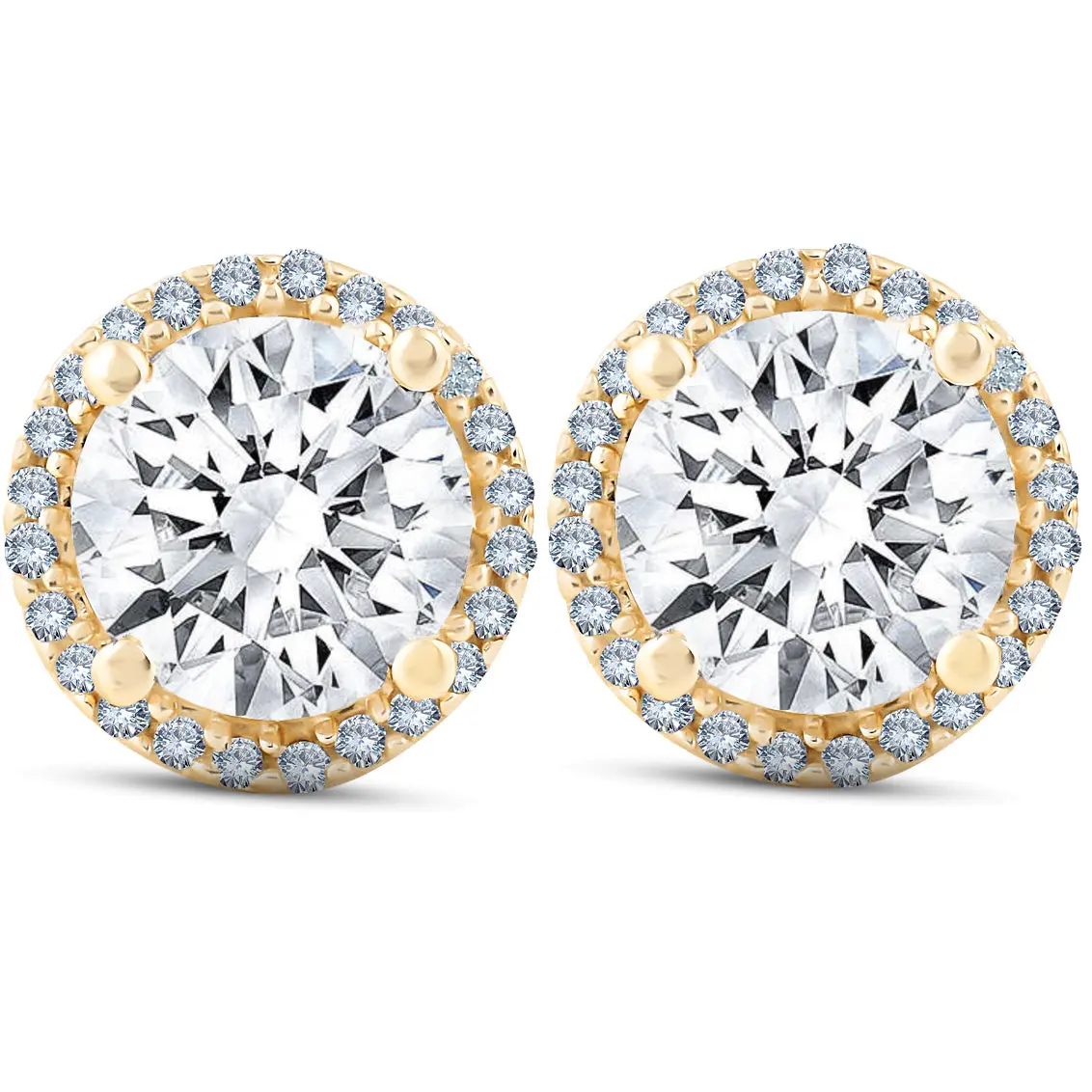 2 1/5 Ct Diamond Halo Screw Back Studs 10k Yellow Gold Moissanite