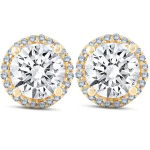 2 1/5 Ct Diamond Halo Screw Back Studs 10k Yellow Gold Moissanite