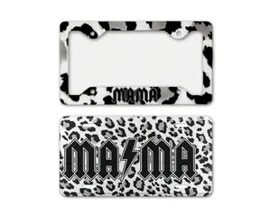 MAMA License Plate Set - Cow Print Frame, Leopard Lightning Plate 100% Aluminum