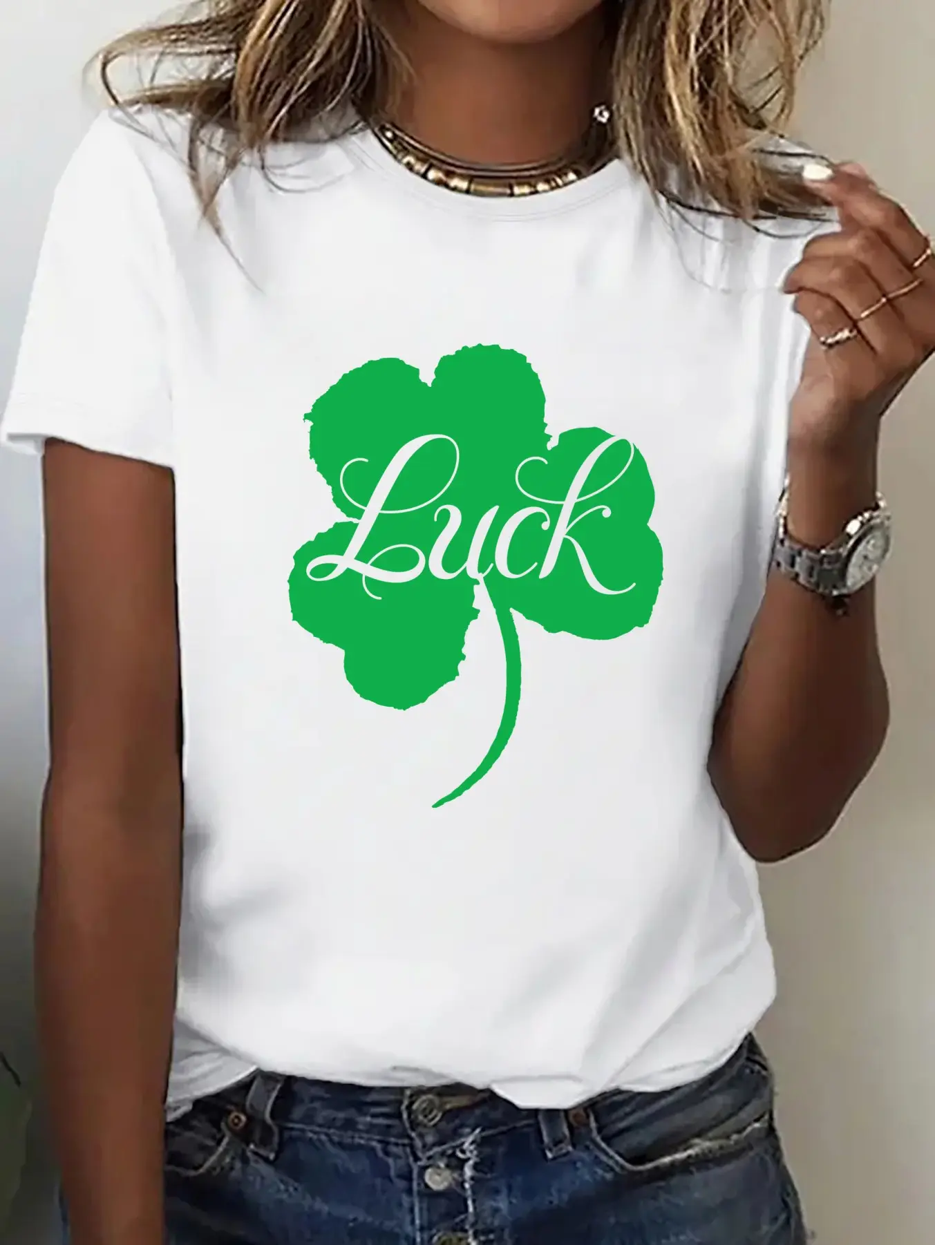 Ladies 'St  Patrick's Day Lucky _cursive letters a unisex soft cotton short sleeve t shirt, vintage graphic casual tee for men women teens, perfect birthday holiday gift for camping travel gym daily street  wear