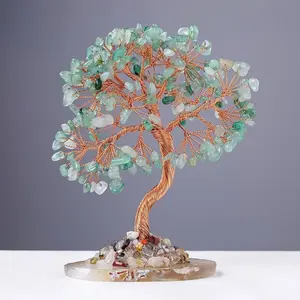 Home essentials, crystal tree ornaments, natural agate bases, explosive fortune tree five-color crystal wealth-gathering ornaments, entrance office feng shui decoration, housewarming and opening gifts